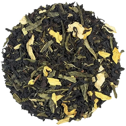 Loose leaf black and green tea blended with sunflower petals
